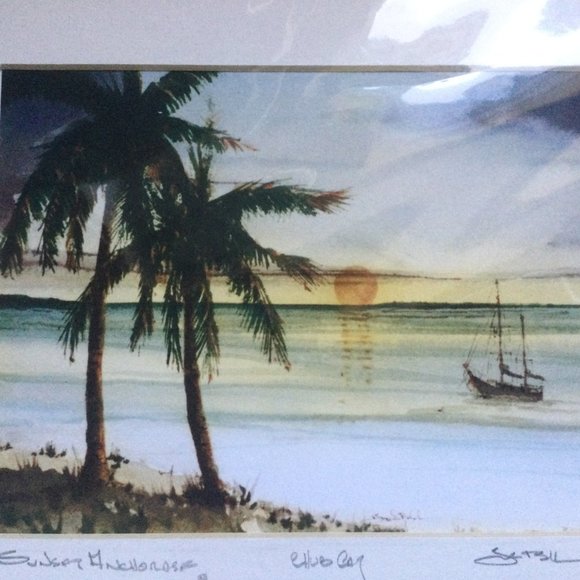 Jack Blackman Giclee print Bahamas scene palm tree boat pencil signed - Picture 2 of 3